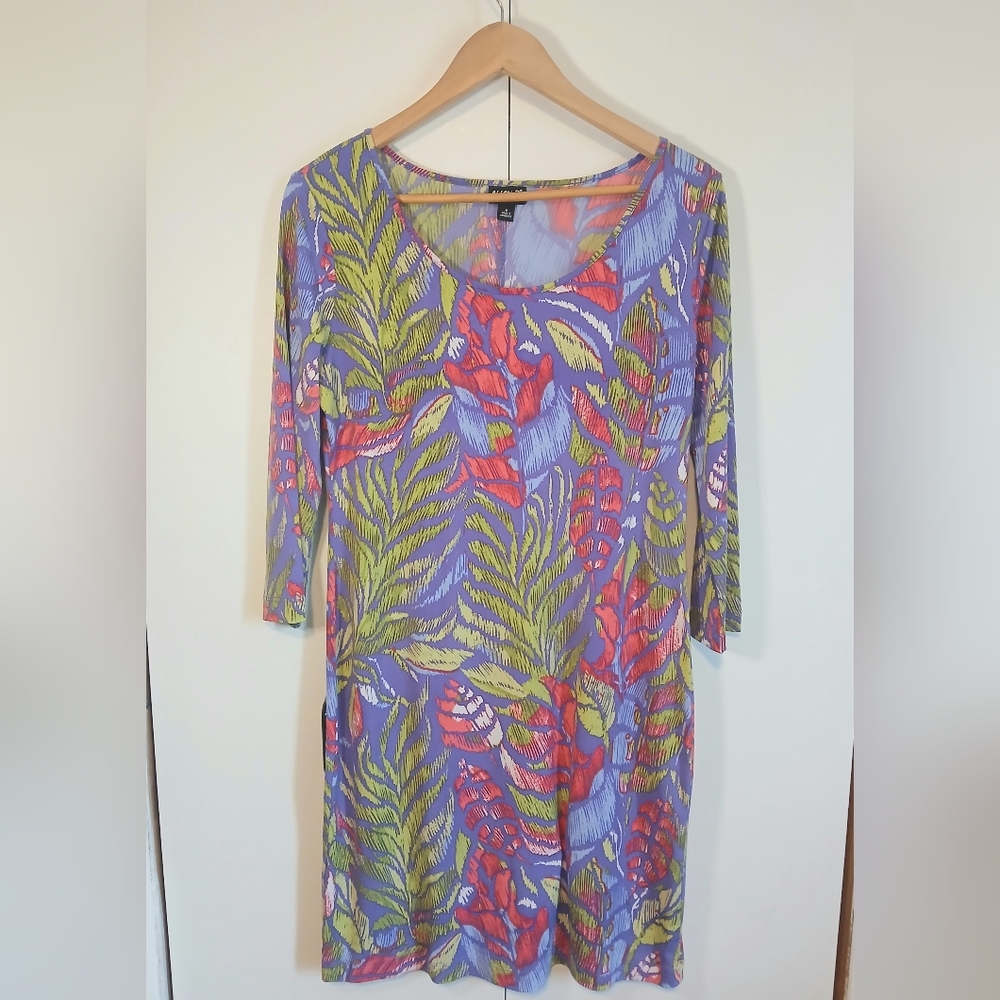 Allen B by Allen Schwartz Womenโs Medium Dress โ Colorful Tropical Leaf Print